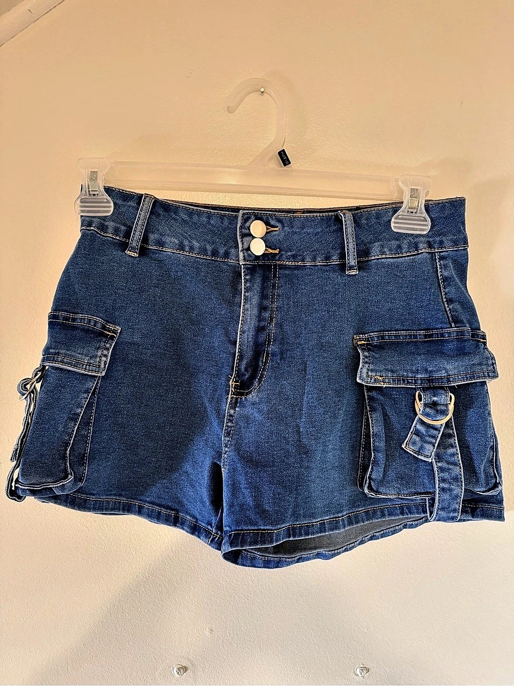 Blue Cargo Denim Shorts — Size S